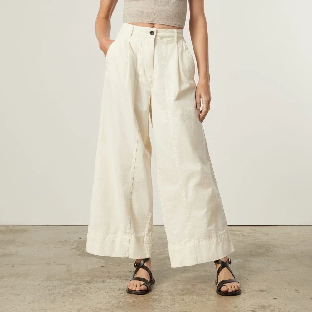 Everlane The Tourist Pant High Waist Bone White Wide Leg Cotton Linen 8